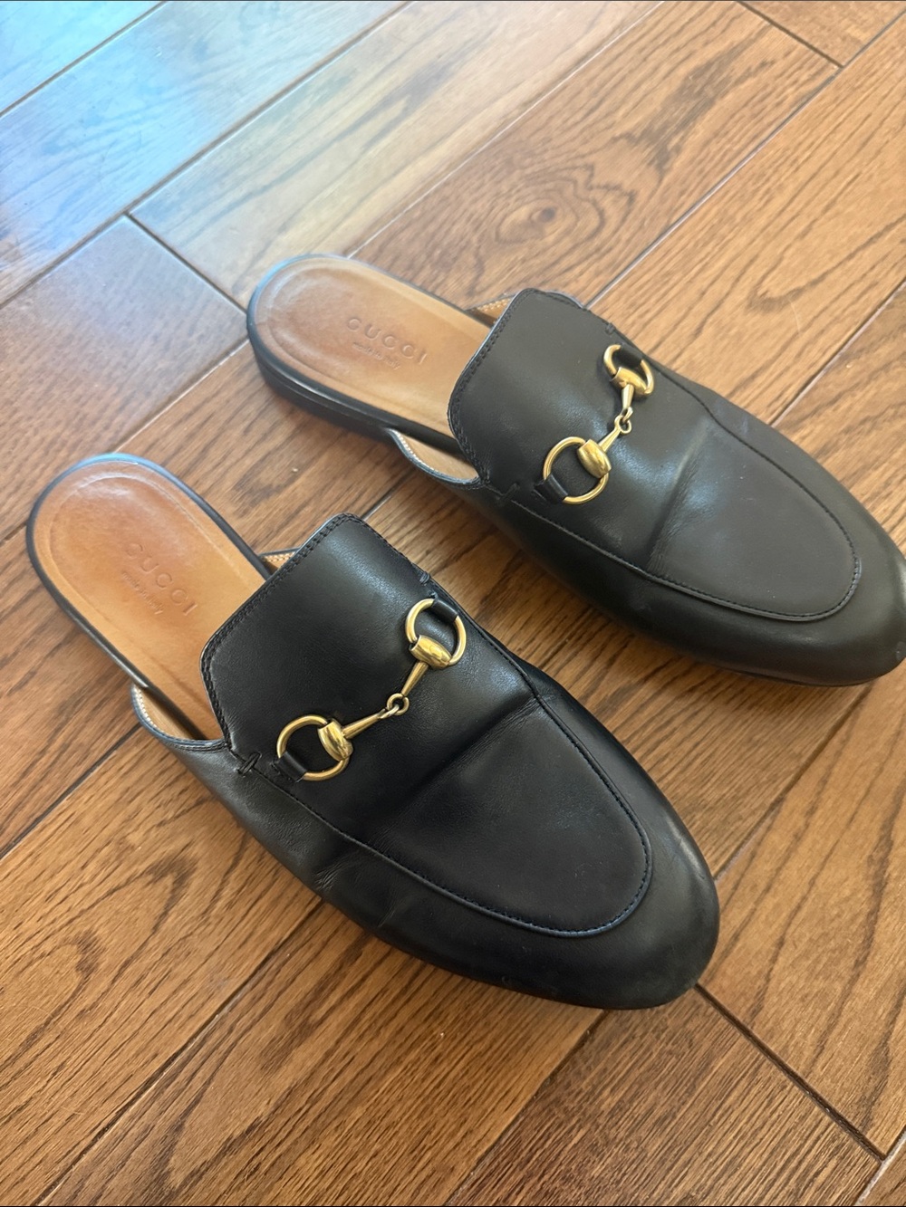 Gucci Black Leather Horsebit Backless Loafers
